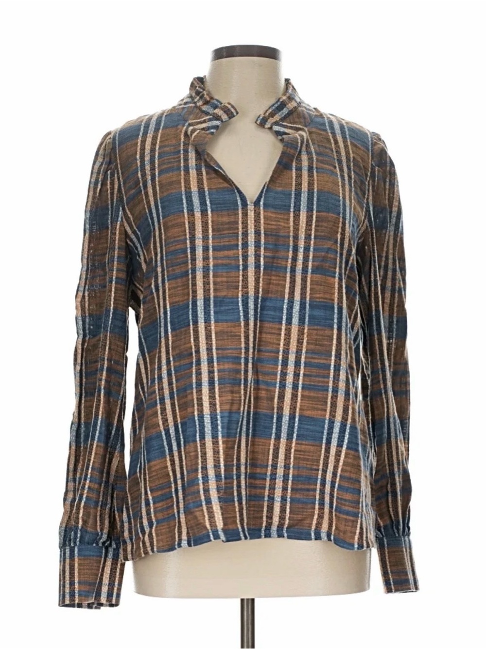 Spartina 449 Blue & Brown Plaid V-Neck Tunic